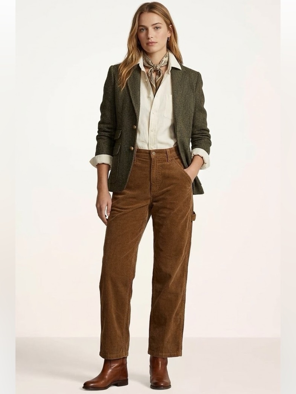 Harlow Highrise Brown Corduroy Straight-Leg Pants Size 24 Cotton